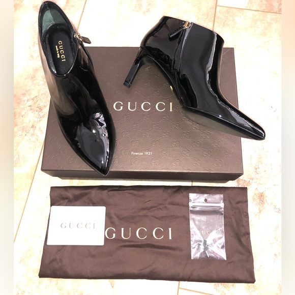 Authentic New In Box Gucci Vernice Crystal Nero Ankle Booties Size 7 - Picture 10 of 13